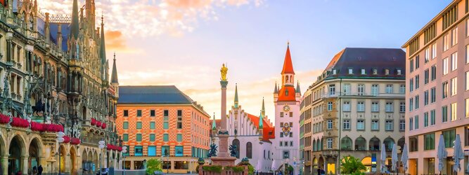 Stadt Urlaub - München - Lebensqualität par excellence – bietet München und Umgebung. Das, wissen definitiv alle, die schon als „Münchner Kindl“ das Licht der Welt erblickt haben. Ob einheimisch oder zugereist, dem lässigen gemütlichen Charme entwischt man nicht. Die Biergartenkultur kommt gut an, Grillen und Picknicken an der Isar oder im Englischen Garten gefällt, und macht Lust auf Wiederholung. Die beliebtesten Orte für München Ferien, locken mit besten Angebote für Hotels und Ferienunterkünfte mit Werbeaktionen, Rabatten, Sonderangebote für München Urlaub buchen. Reisedaten eingeben und Hotel Flug Mietwagen Attraktionen Taxis für eine München Reise flexibel buchen. Sollten sich die Pläne ändern, sind viele der Unterkünfte und Zimmer in München kostenfrei stornierbar.